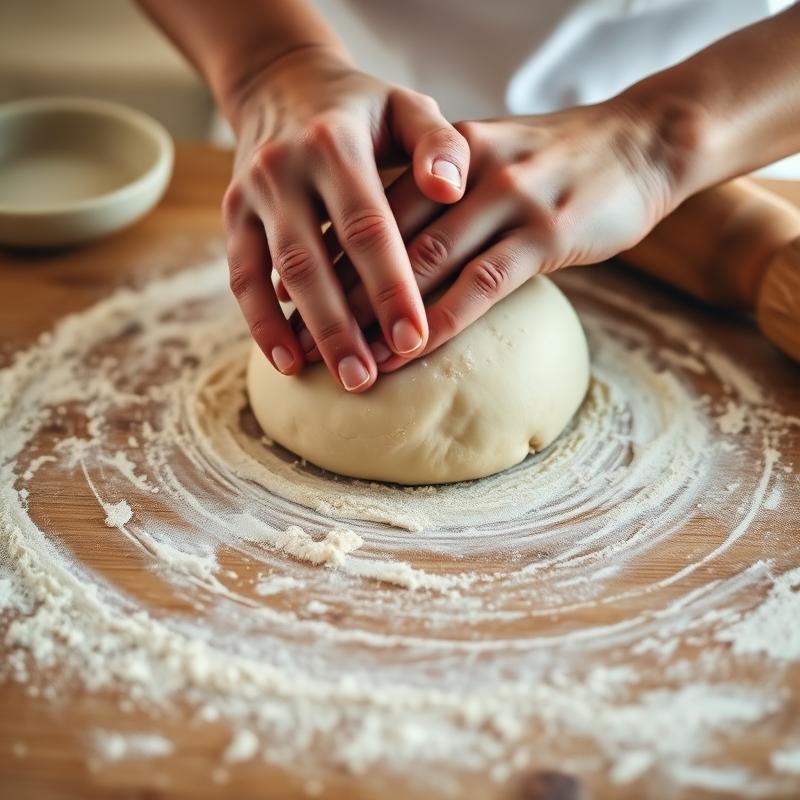 Baker hands kneading dough